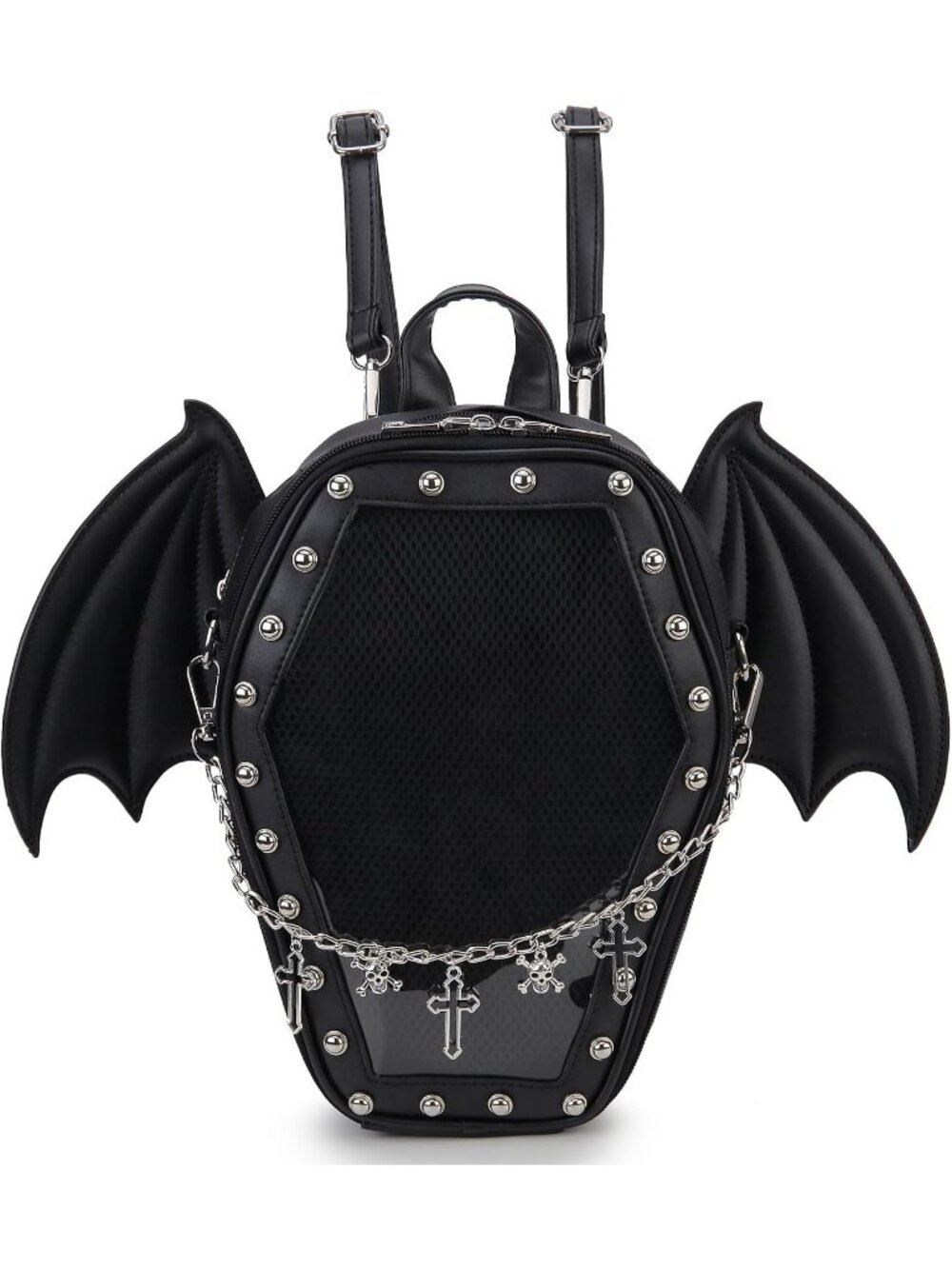 Women’s Black Wing Gothic Coffin Purse Halloween PIN Imported Backpack Bag